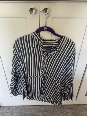 Faconnable Black and White Vertical Stripe Blouse